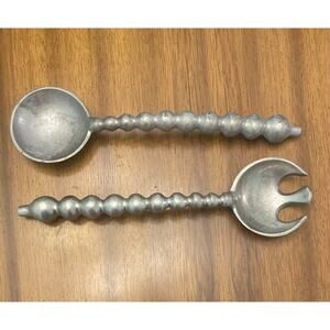 Vintage SCA Larp Medieval Renaissance Pewter Serving Set 13' Fork and Spoon